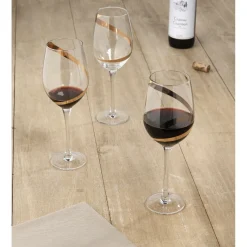 Gifi Verre à vin transparent motif ruban doré x3
