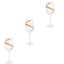 Gifi Verre à vin transparent motif ruban doré x3