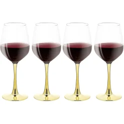 Gifi Verre à vin transparent pied doré x4