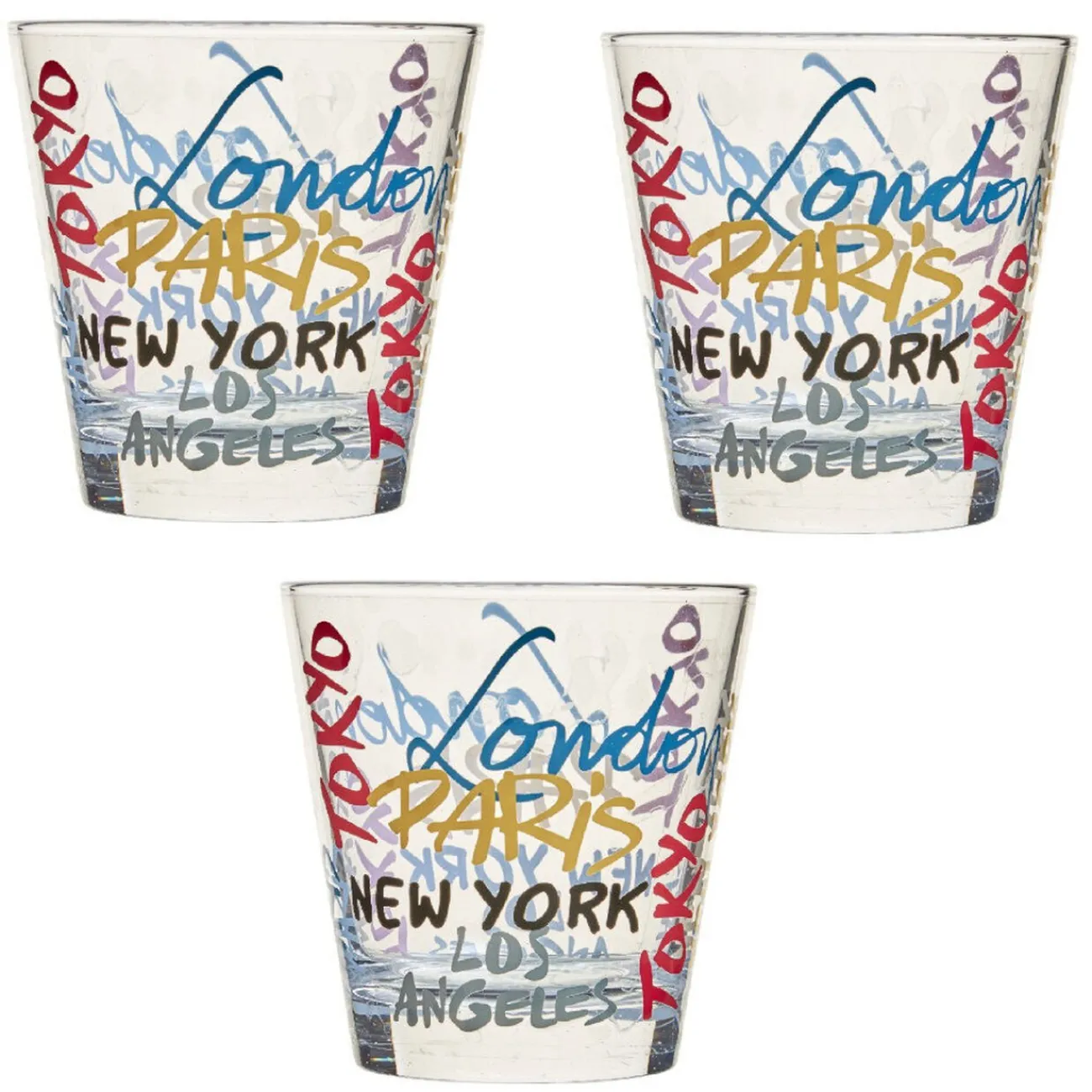 Gifi Verre gobelet transparent déco cities multicolore x 3