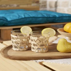 Gifi Verre haut transparent avec raphia Ø8xH12,5cm