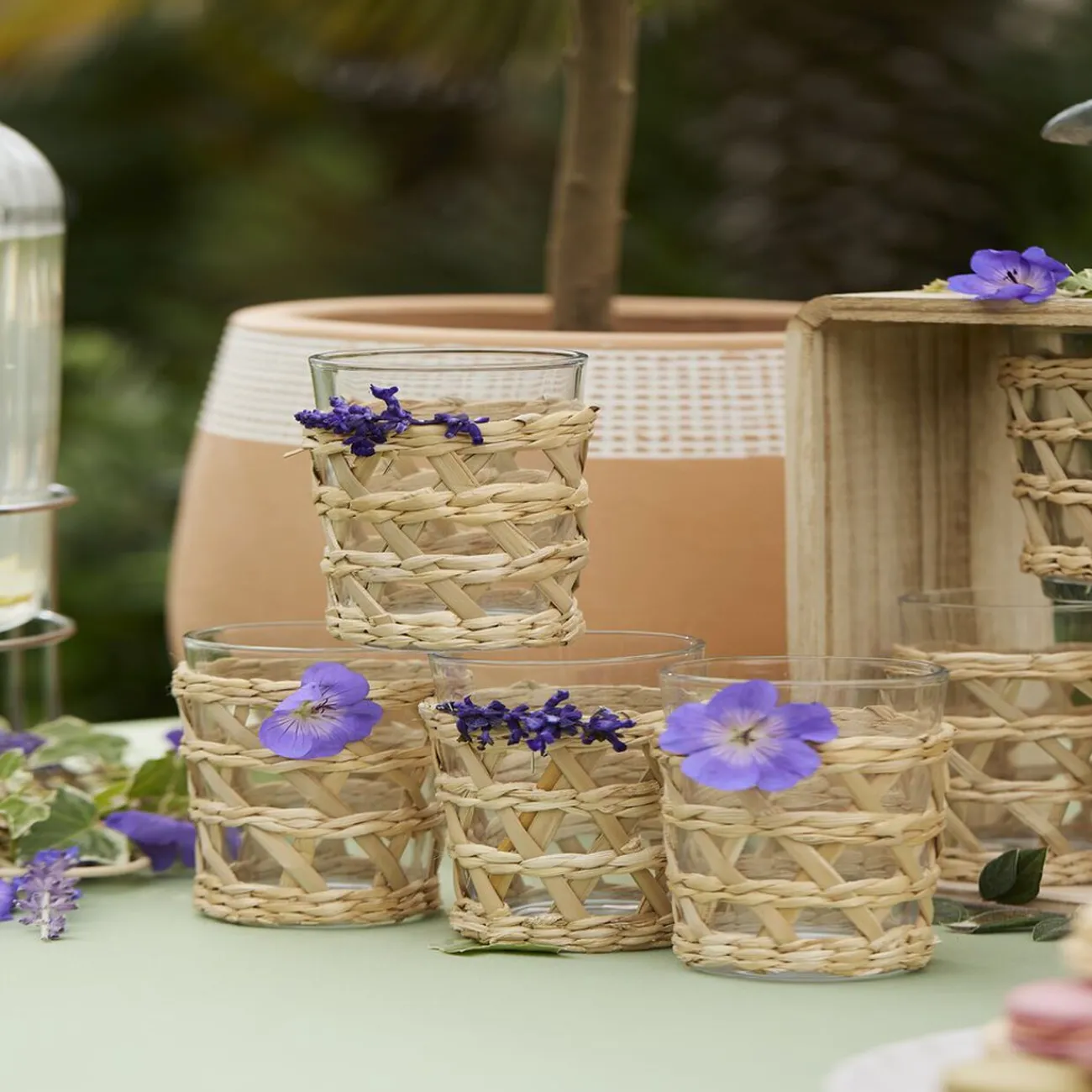 Gifi Verre haut transparent avec raphia Ø8xH12,5cm