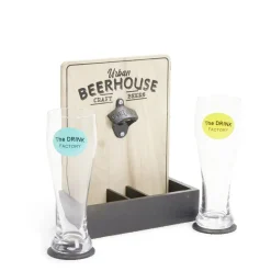 Gifi Verres à bière 50cl x2 avec support décapsuleur et 2 sous verres