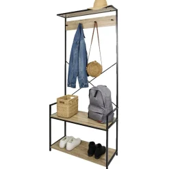 Gifi Rangement|Vestiaire métal et bois 4 crochets 2 niveaux 1 étagère