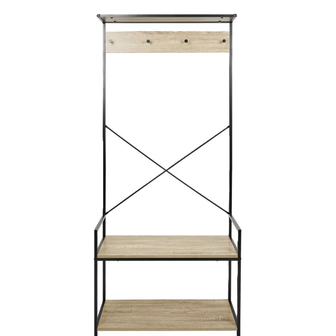 Gifi Rangement|Vestiaire métal et bois 4 crochets 2 niveaux 1 étagère