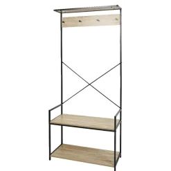 Gifi Rangement|Vestiaire métal et bois 4 crochets 2 niveaux 1 étagère