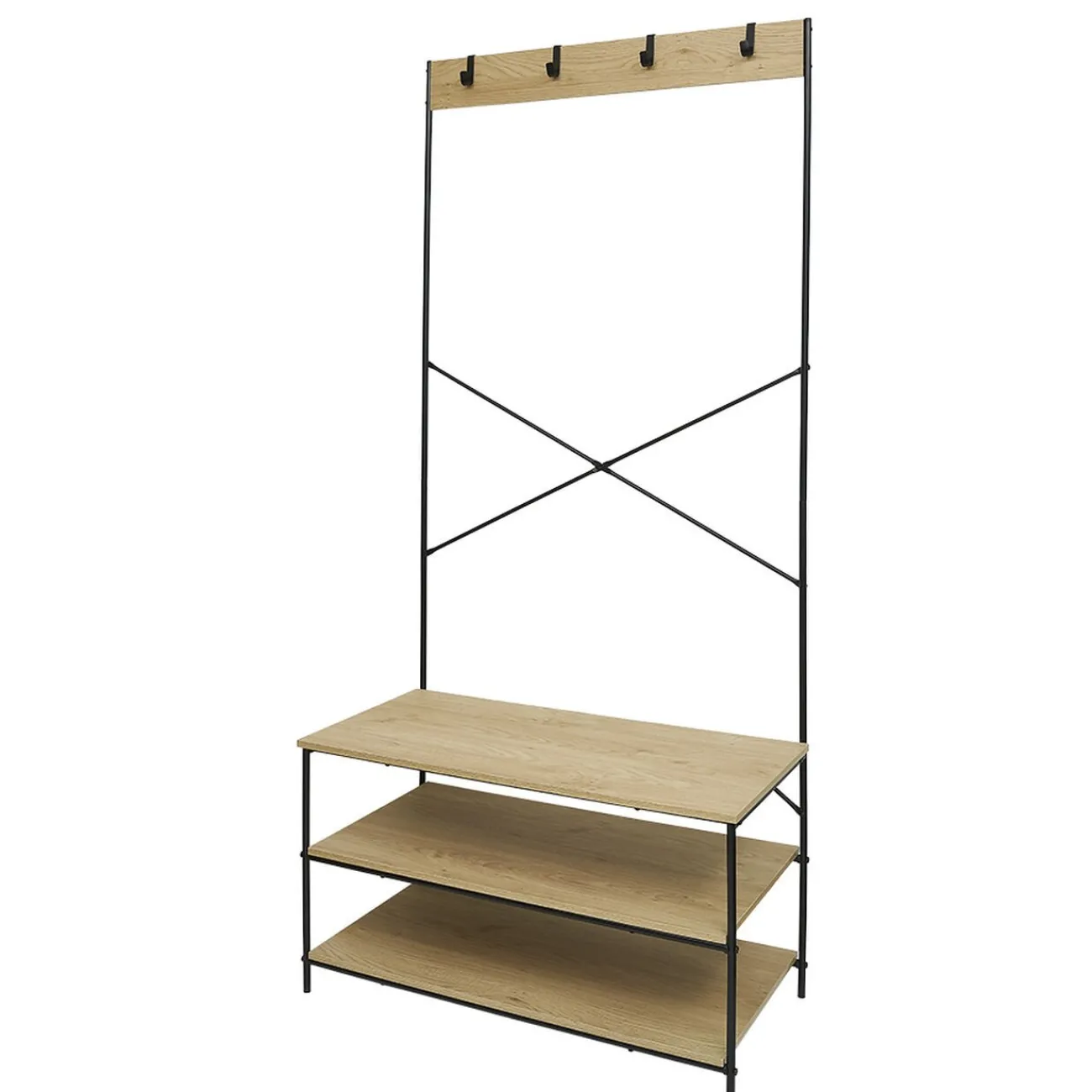 Gifi Rangement|Vestiaire métal et bois 3 étagères 4 crochets L80x40xH170cm